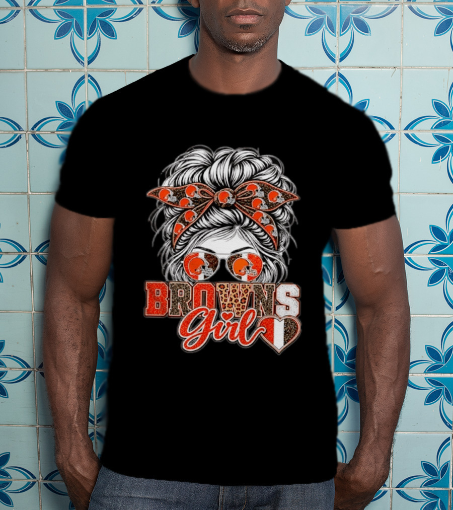 Cleveland Browns Girl Messy Bun Football T-Shirt