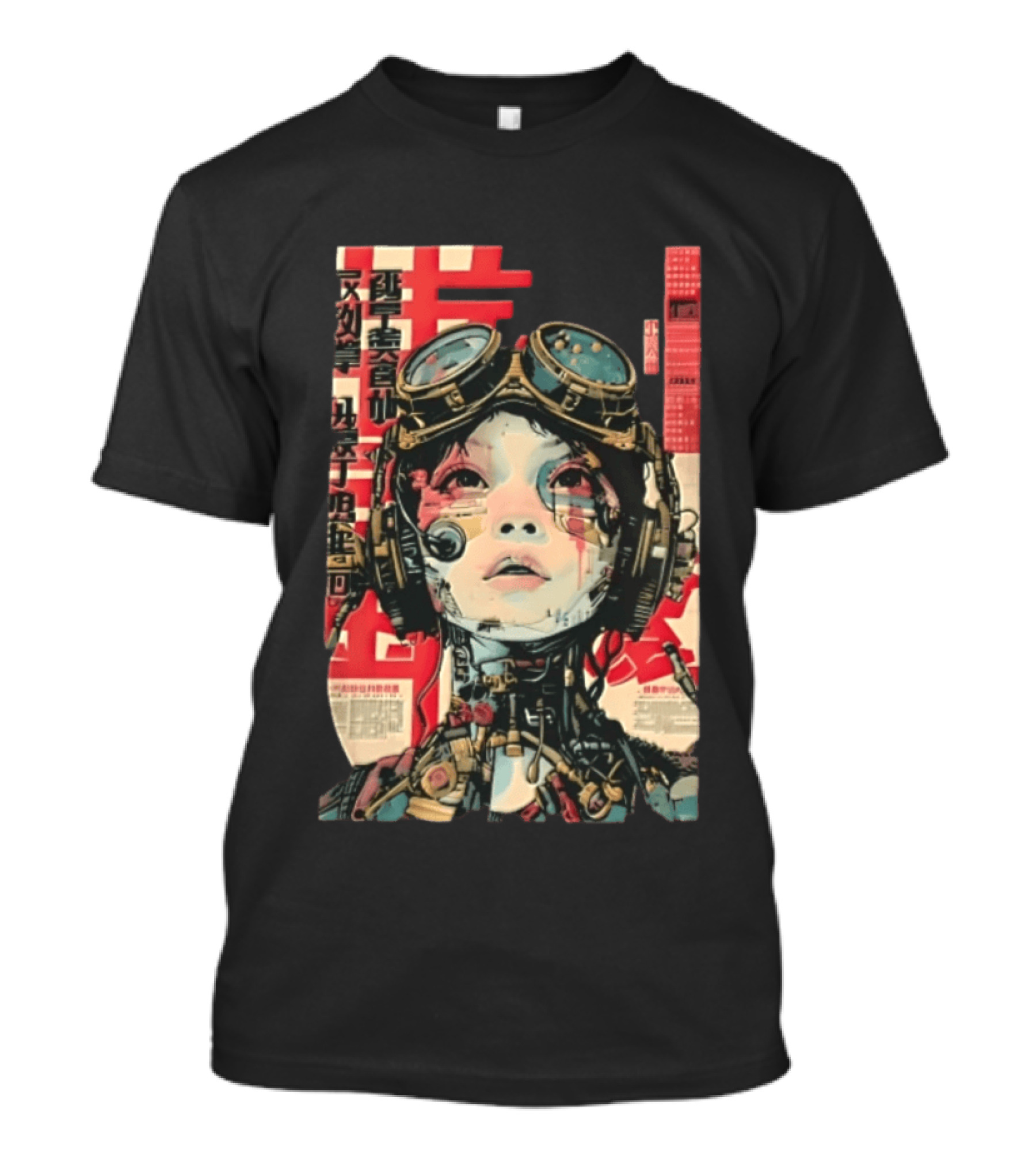 Cyberpunk Cyborg Woman With Goggles And Headphones Futuristic Aesthetic T-Shirt