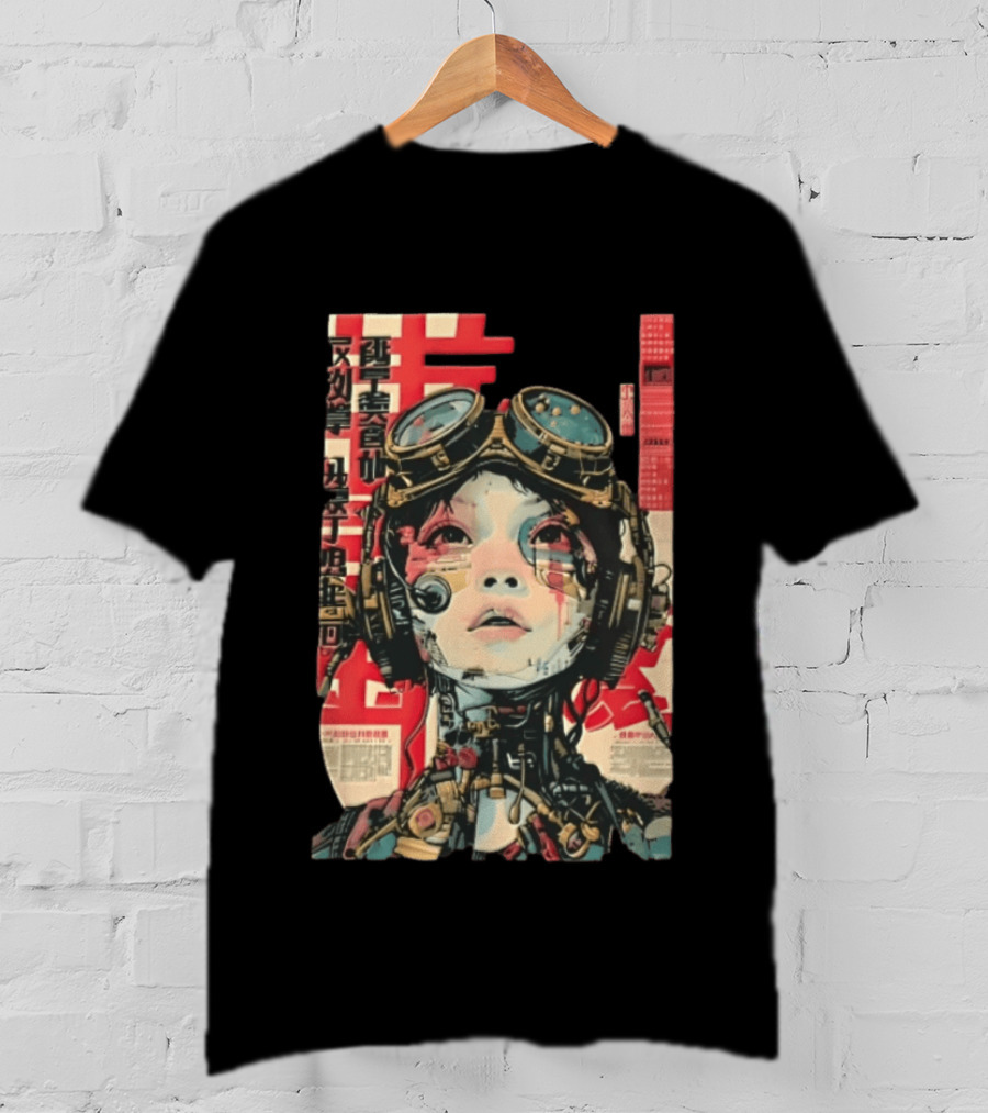 Cyberpunk Cyborg Woman With Goggles And Headphones Futuristic Aesthetic T-Shirt