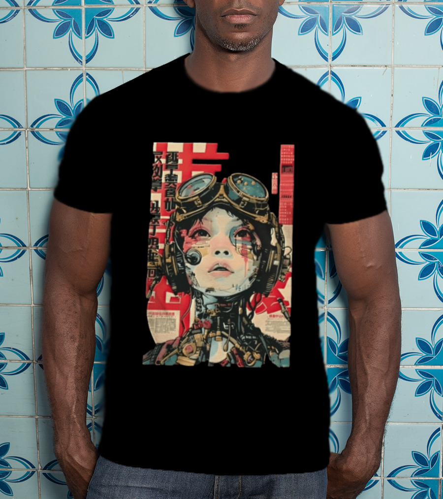 Cyberpunk Cyborg Woman With Goggles And Headphones Futuristic Aesthetic T-Shirt