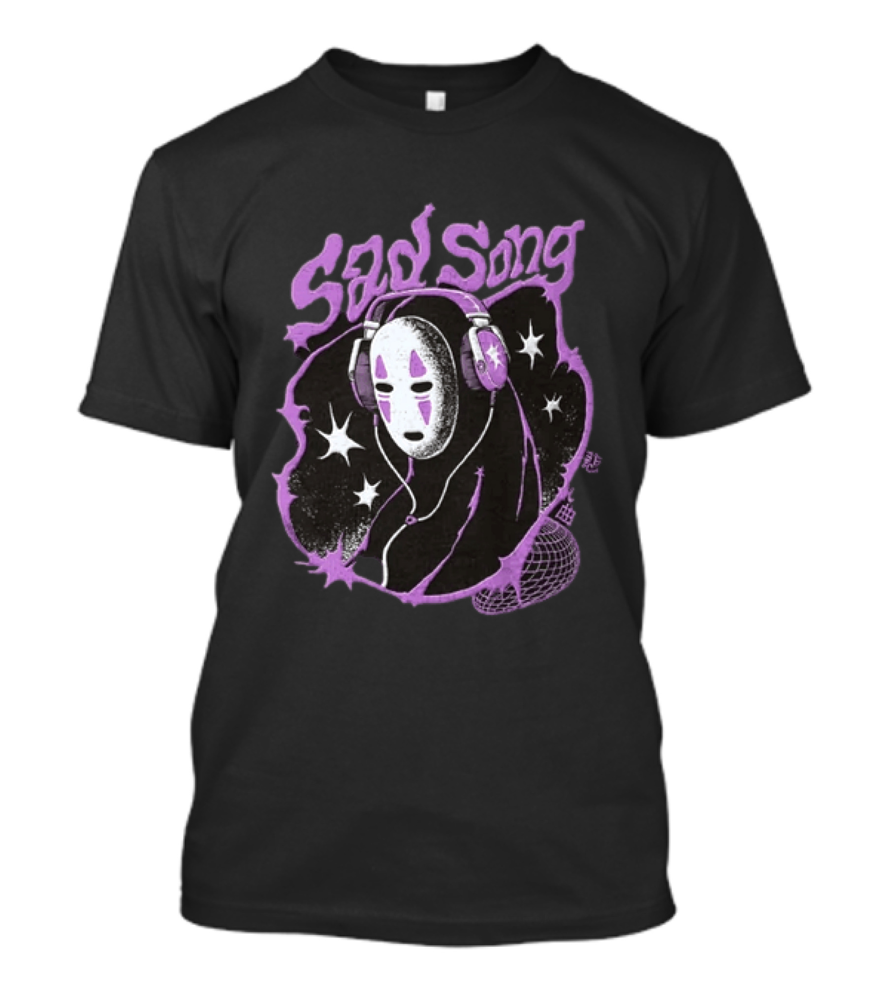 Spirited Away No Face Sad Song Headphones Purple Stars T-Shirt