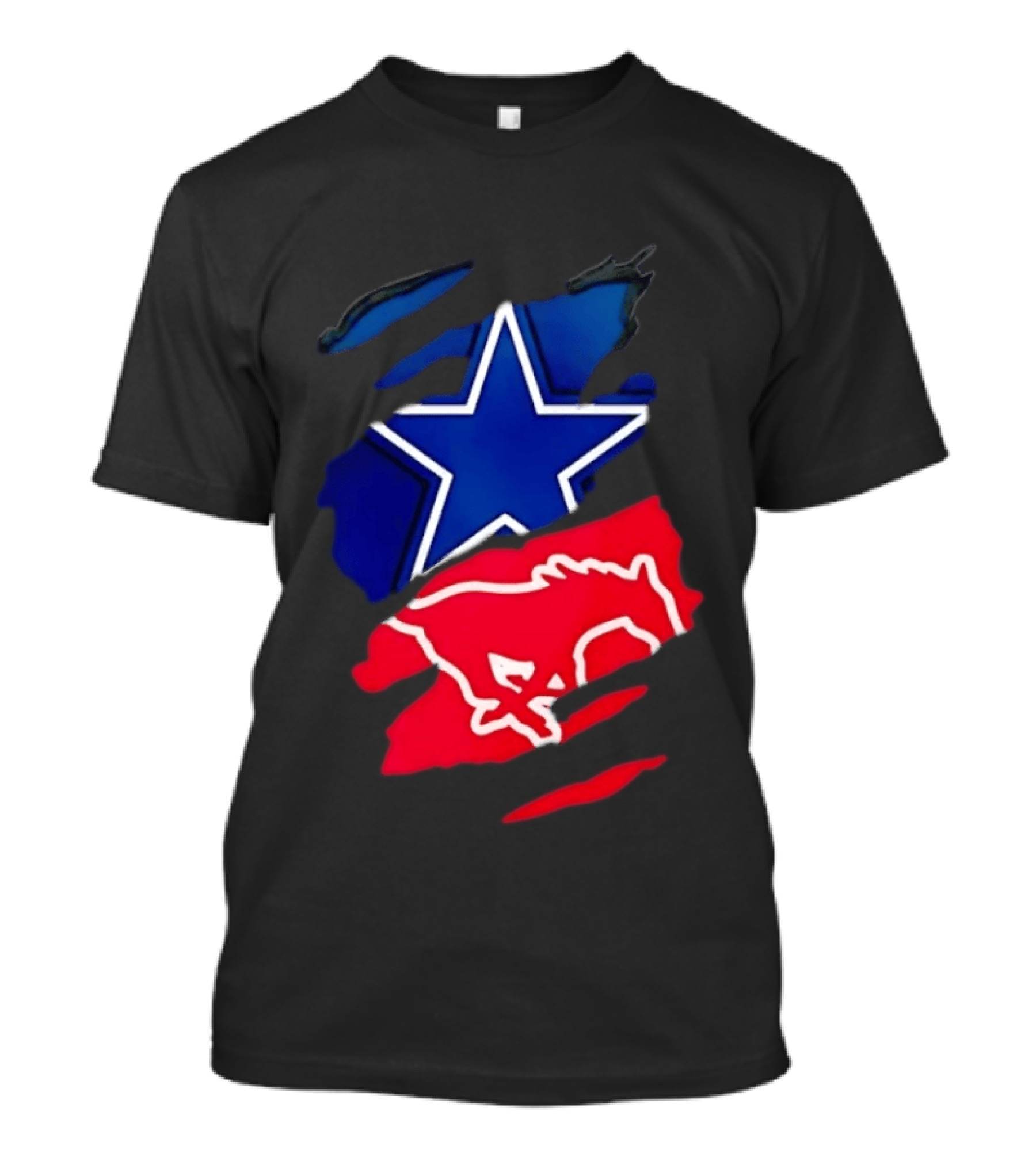 Dallas Cowboys Star And SMU Mustangs Red Ripped Effect T-Shirt