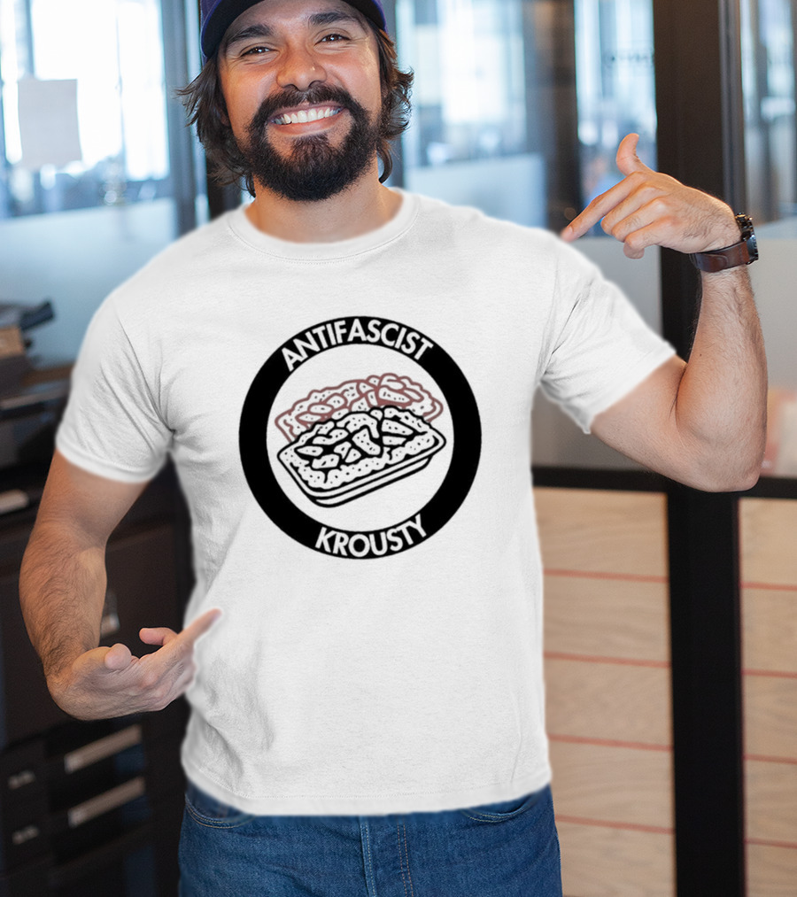 Antifascist Krousty Pizza Antifa Symbol Bold Political Message T-Shirt