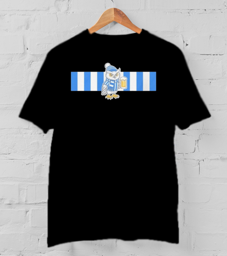 Owl In Blue And White Stripes With Beer T-Shirt