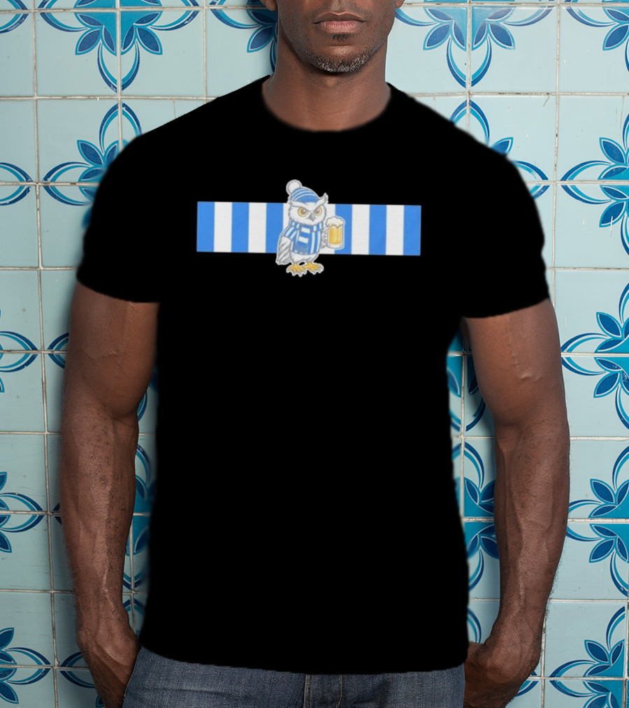 Owl In Blue And White Stripes With Beer T-Shirt