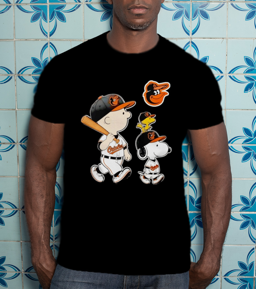 Woodstock Charlie Brown Snoopy Orioles Baseball Team T-Shirt