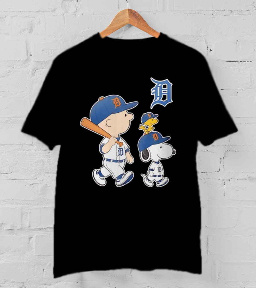 Charlie Brown Snoopy Woodstock Detroit Tigers Baseball Peanuts T-Shirt
