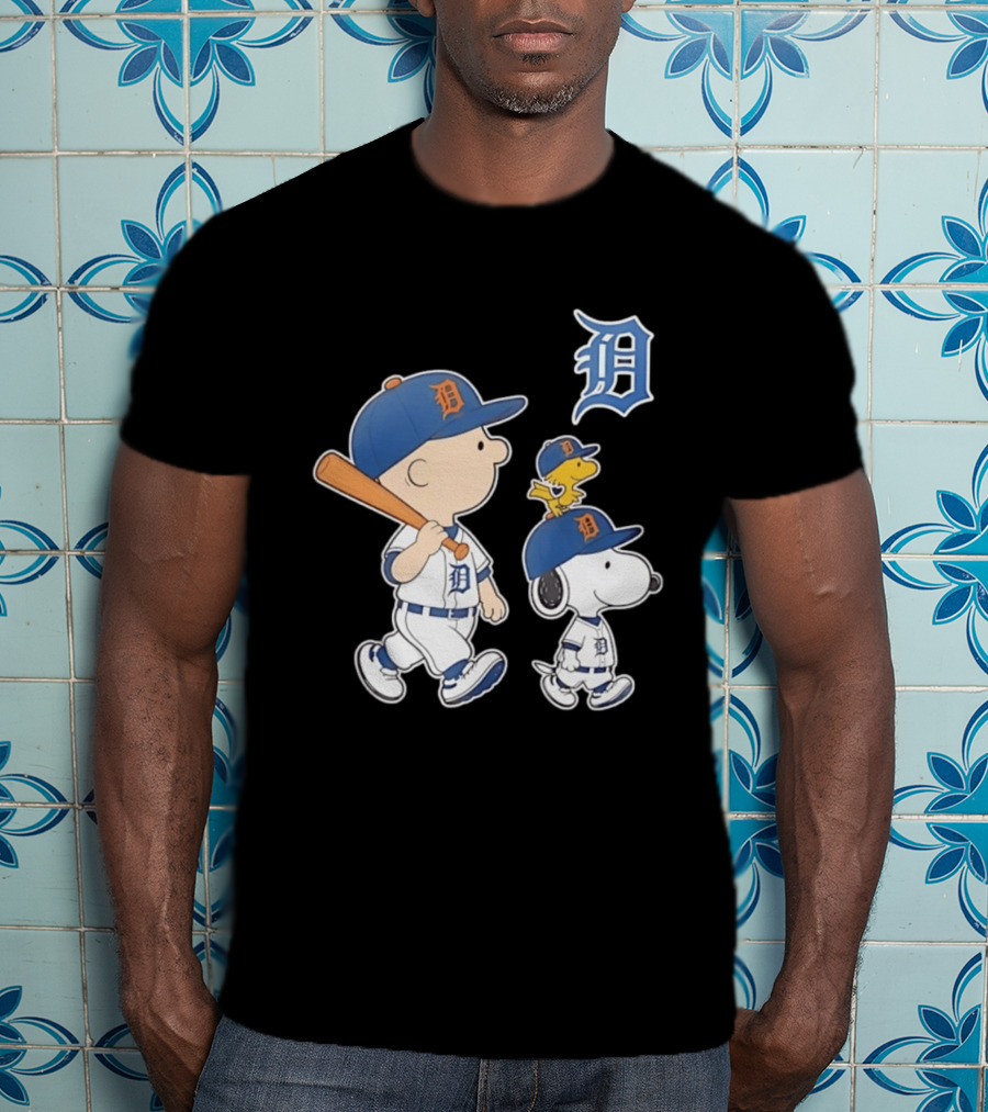 Charlie Brown Snoopy Woodstock Detroit Tigers Baseball Peanuts T-Shirt