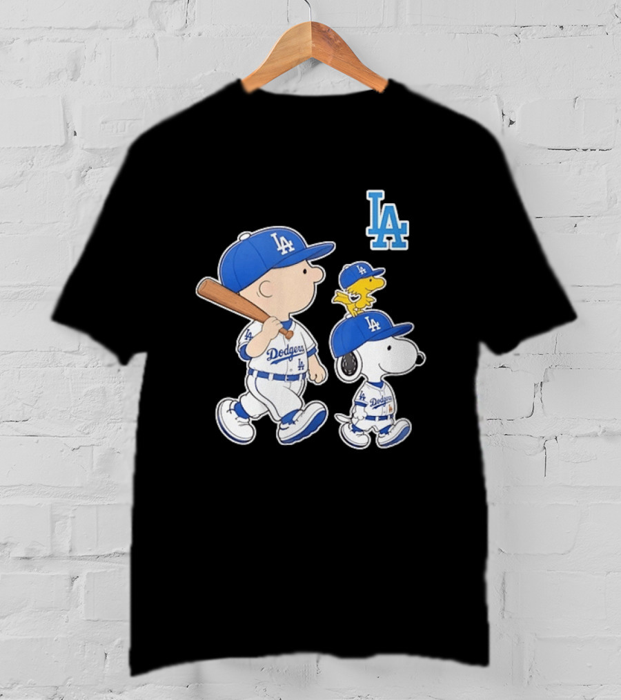 Woodstock Charlie Brown And Snoopy Los Angeles Dodgers Baseball T-Shirt