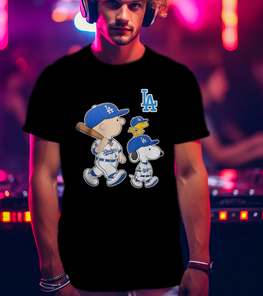 Woodstock Charlie Brown And Snoopy Los Angeles Dodgers Baseball T-Shirt