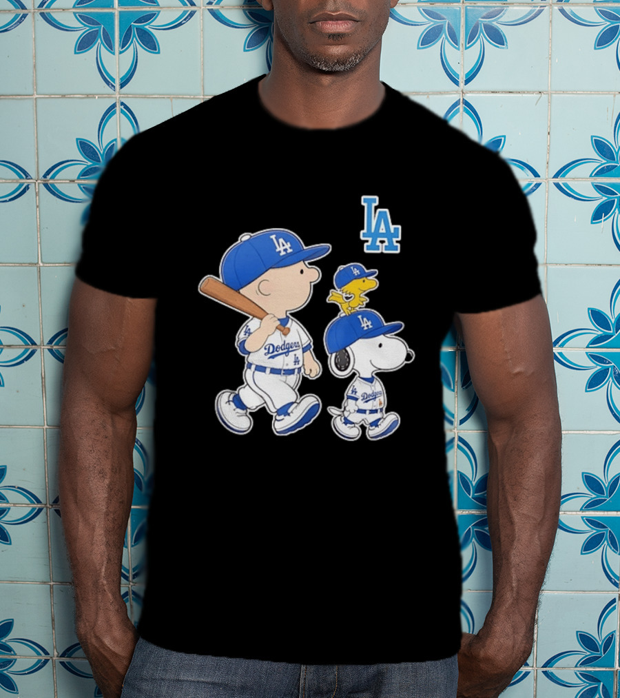 Woodstock Charlie Brown And Snoopy Los Angeles Dodgers Baseball T-Shirt