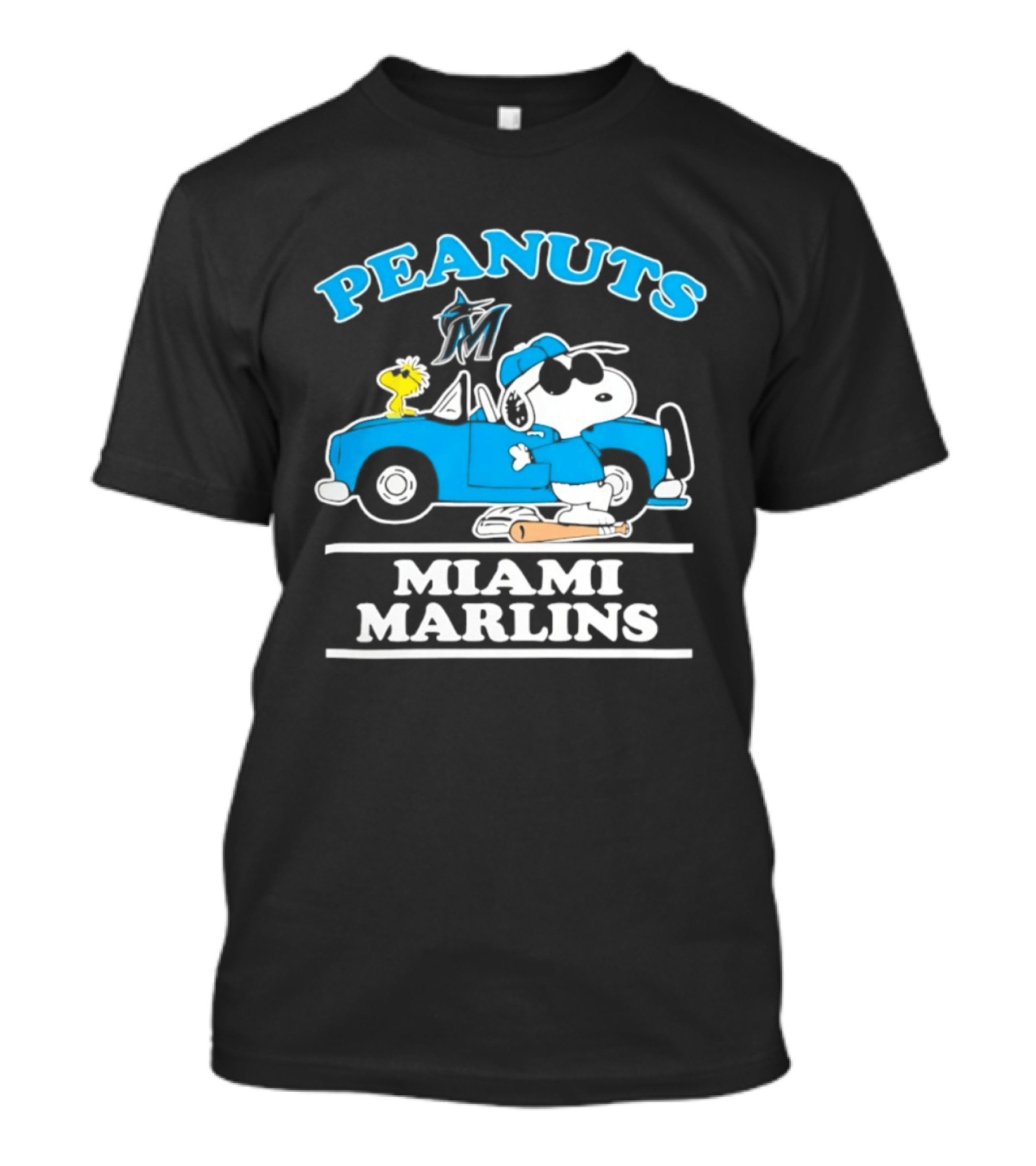 Peanuts Snoopy And Woodstock Miami Marlins Baseball Driving Adventure T-Shirt