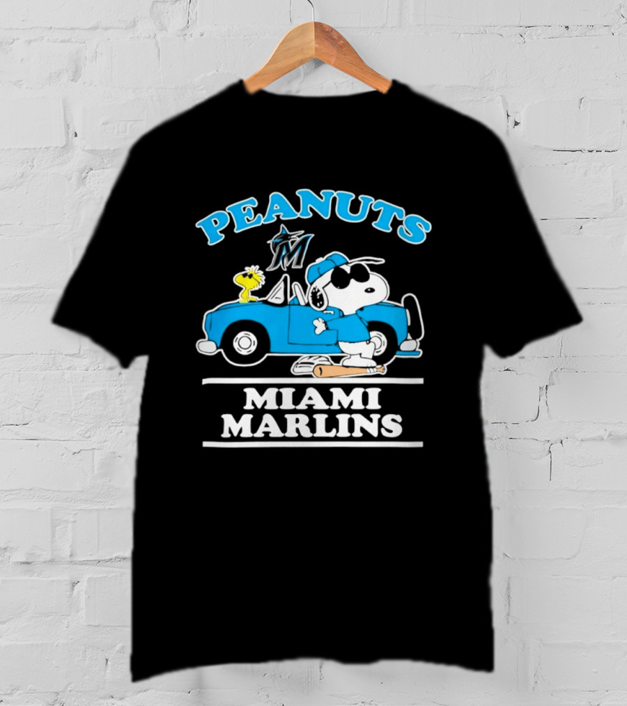 Peanuts Snoopy And Woodstock Miami Marlins Baseball Driving Adventure T-Shirt