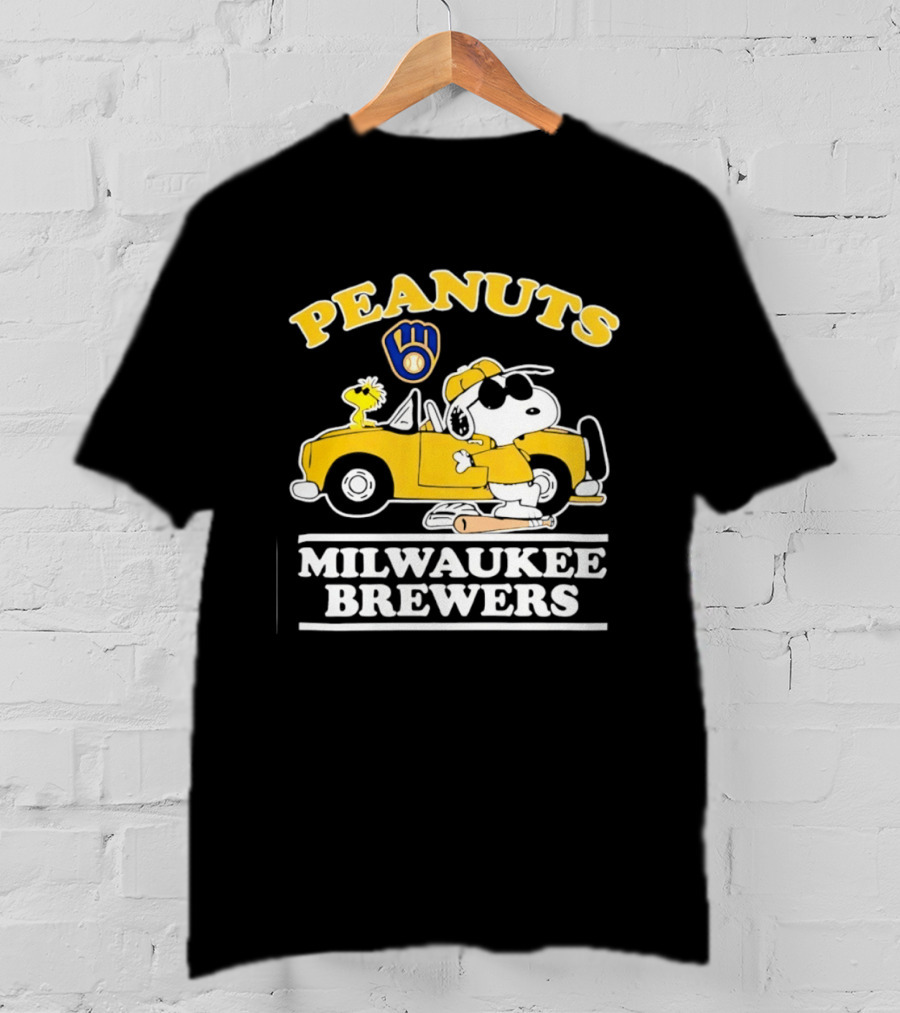 Peanuts Snoopy Woodstock Driving Milwaukee Brewers Baseball T-Shirt