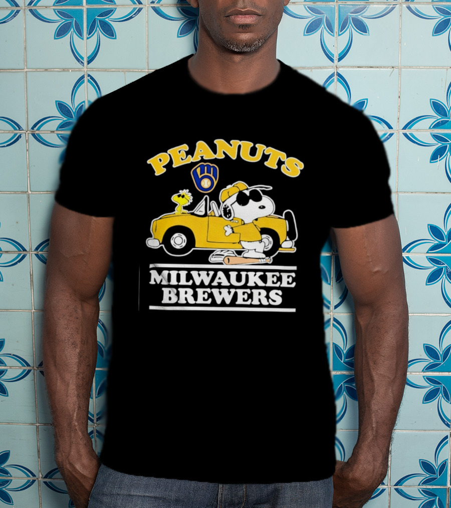 Peanuts Snoopy Woodstock Driving Milwaukee Brewers Baseball T-Shirt