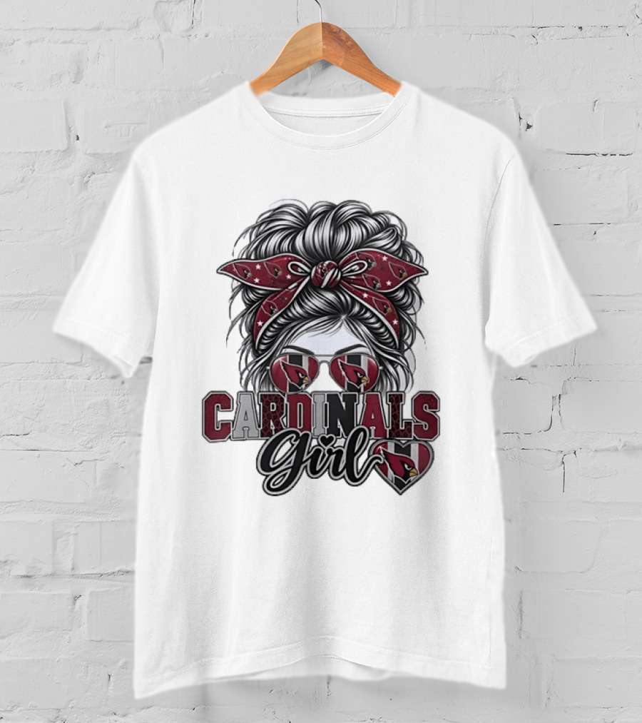 Cardinals Girl Messy Bun Bandana Sunglasses Football T-Shirt