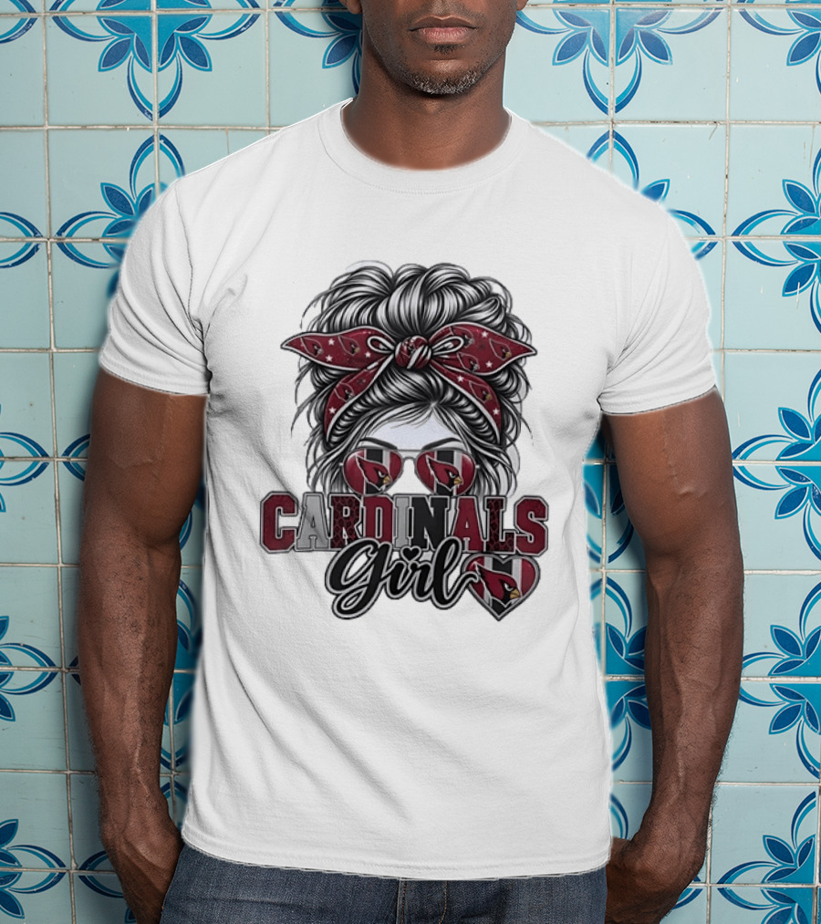 Cardinals Girl Messy Bun Bandana Sunglasses Football T-Shirt