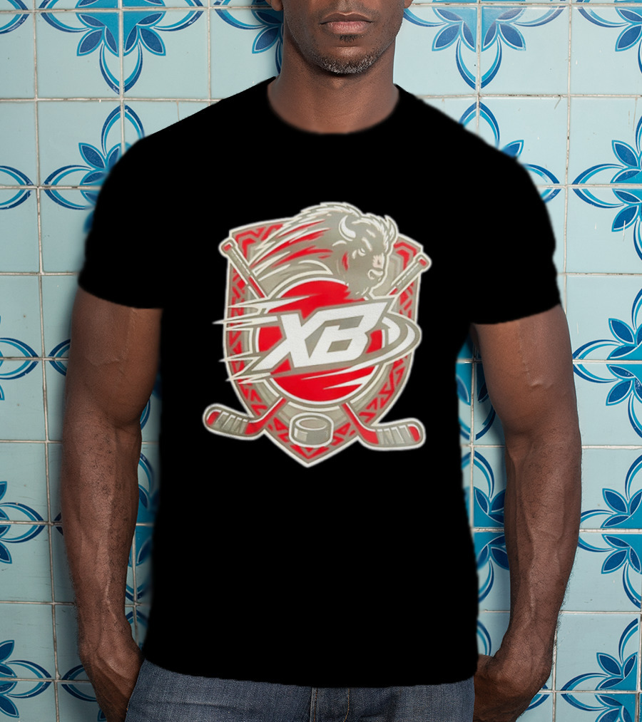 XB Buffalo Hockey Team Emblem With Crossed Sticks And Puck T-Shirt