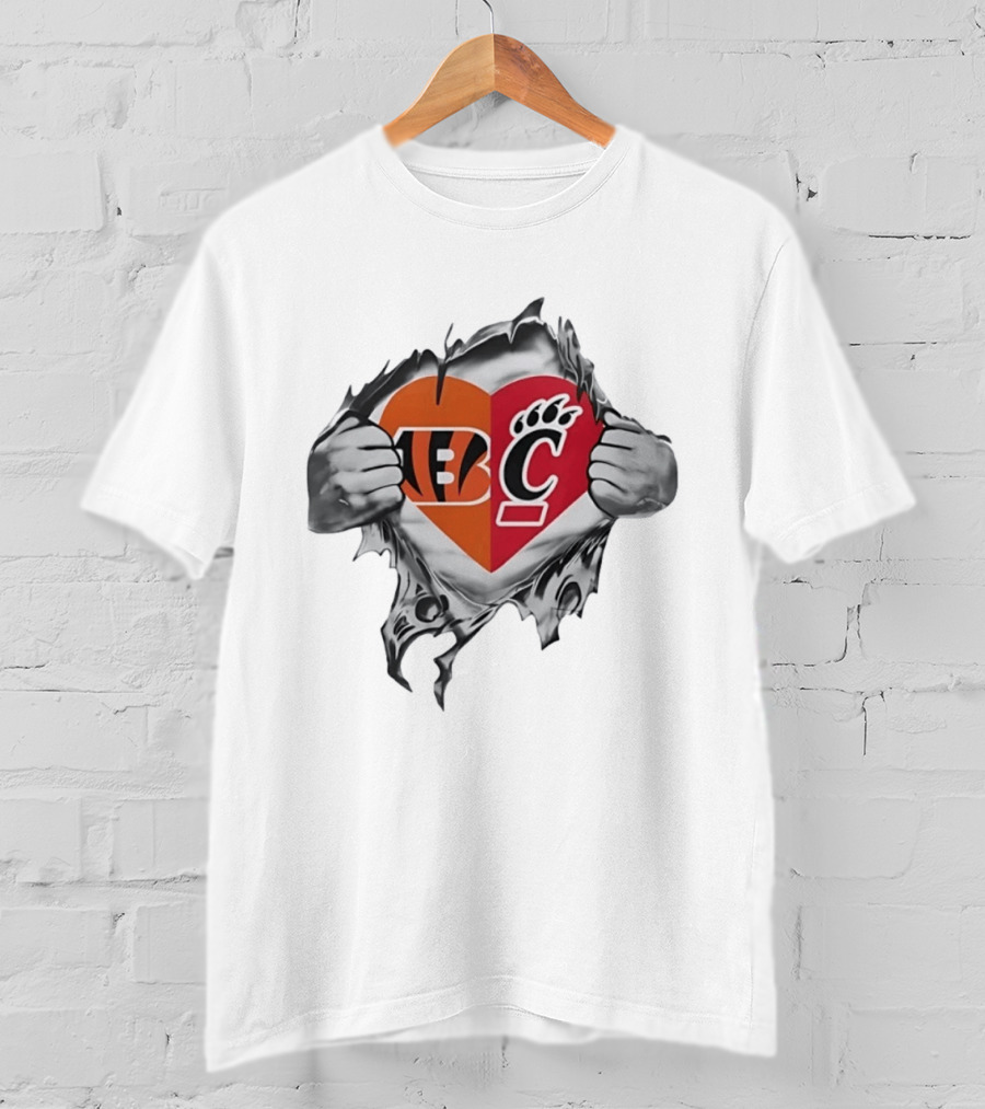 Cincinnati Bengals Bearcats Heart Logo Mashup T-Shirt