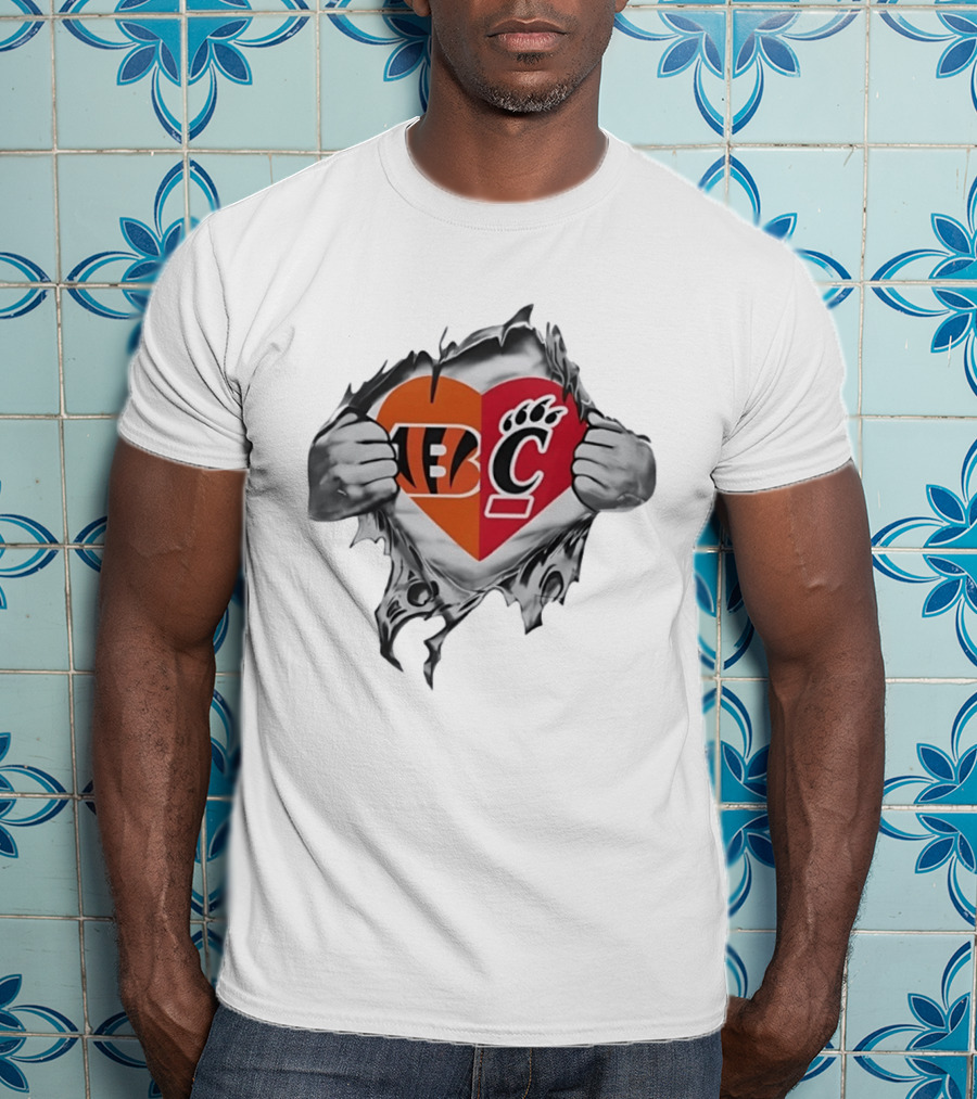 Cincinnati Bengals Bearcats Heart Logo Mashup T-Shirt