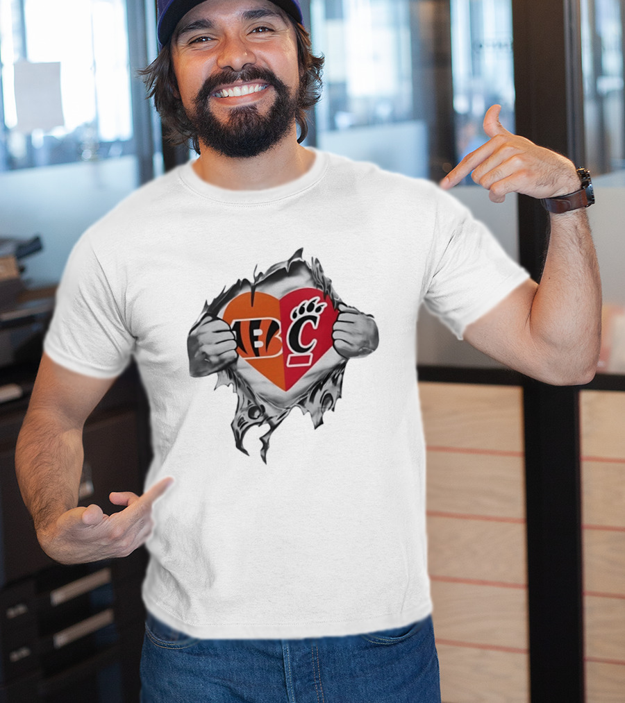 Cincinnati Bengals Bearcats Heart Logo Mashup T-Shirt