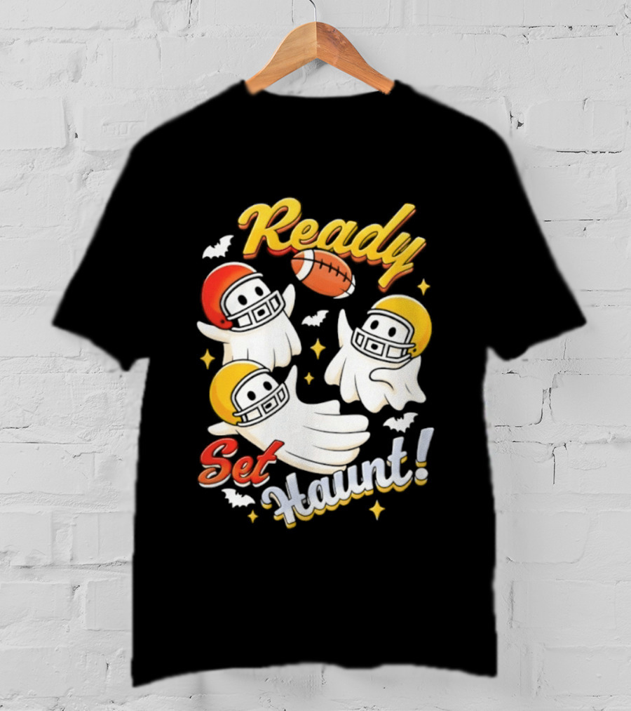 Ready Set Haunt Ghosts Football Helmet Halloween T-Shirt