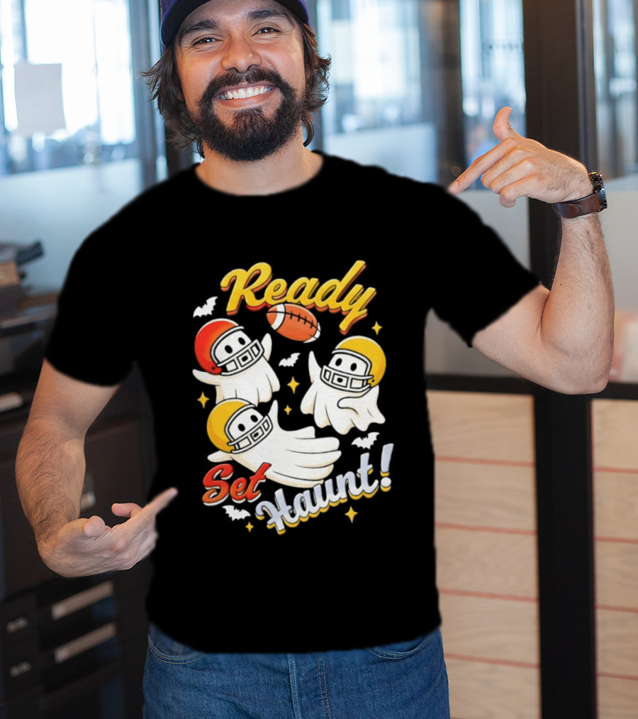 Ready Set Haunt Ghosts Football Helmet Halloween T-Shirt