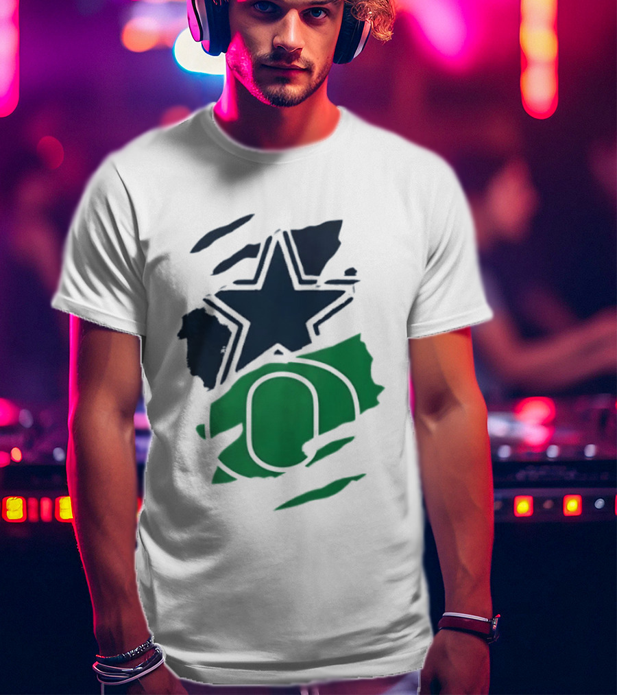 Dallas Cowboys Star And Oregon Ducks O Ripped Team Logos T-Shirt