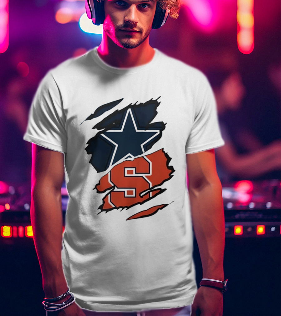 Dallas Cowboys Star And Syracuse Orange Torn Fabric T-Shirt