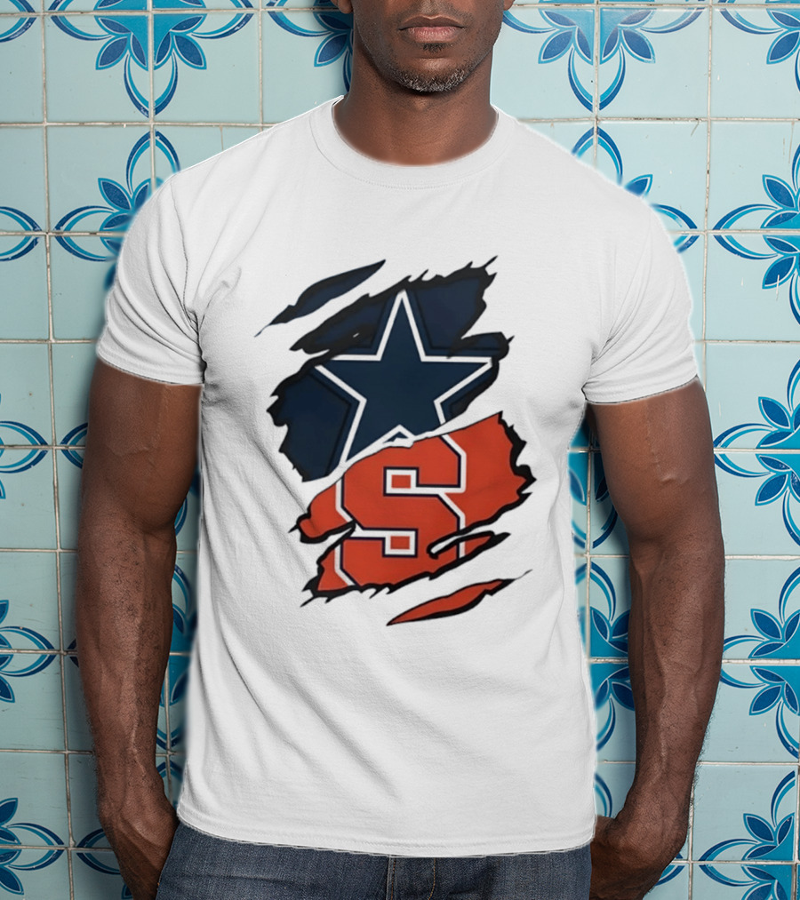 Dallas Cowboys Star And Syracuse Orange Torn Fabric T-Shirt