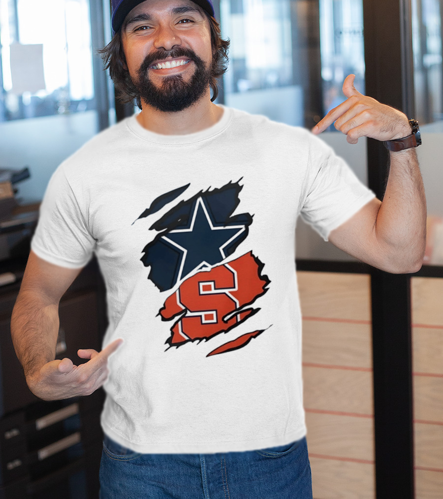 Dallas Cowboys Star And Syracuse Orange Torn Fabric T-Shirt