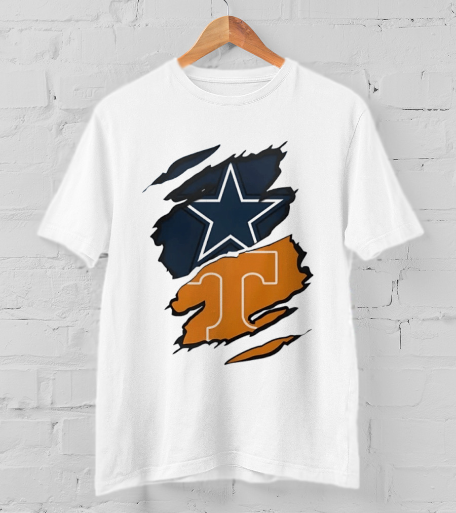 Dallas Cowboys Star Tennessee Volunteers Logo Ripped Effect T-Shirt