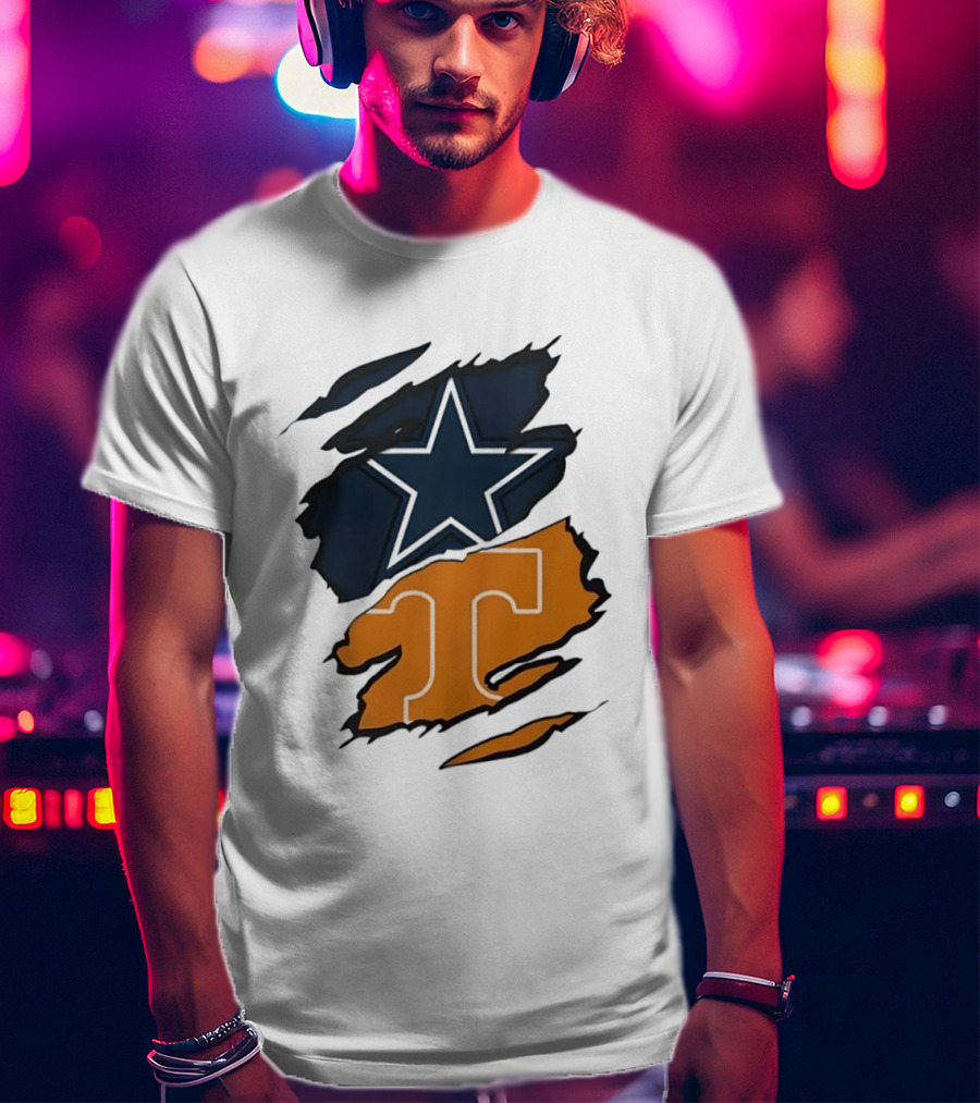 Dallas Cowboys Star Tennessee Volunteers Logo Ripped Effect T-Shirt
