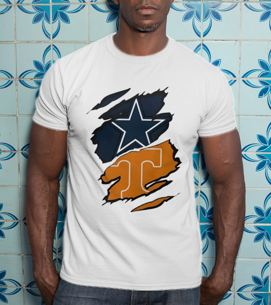 Dallas Cowboys Star Tennessee Volunteers Logo Ripped Effect T-Shirt