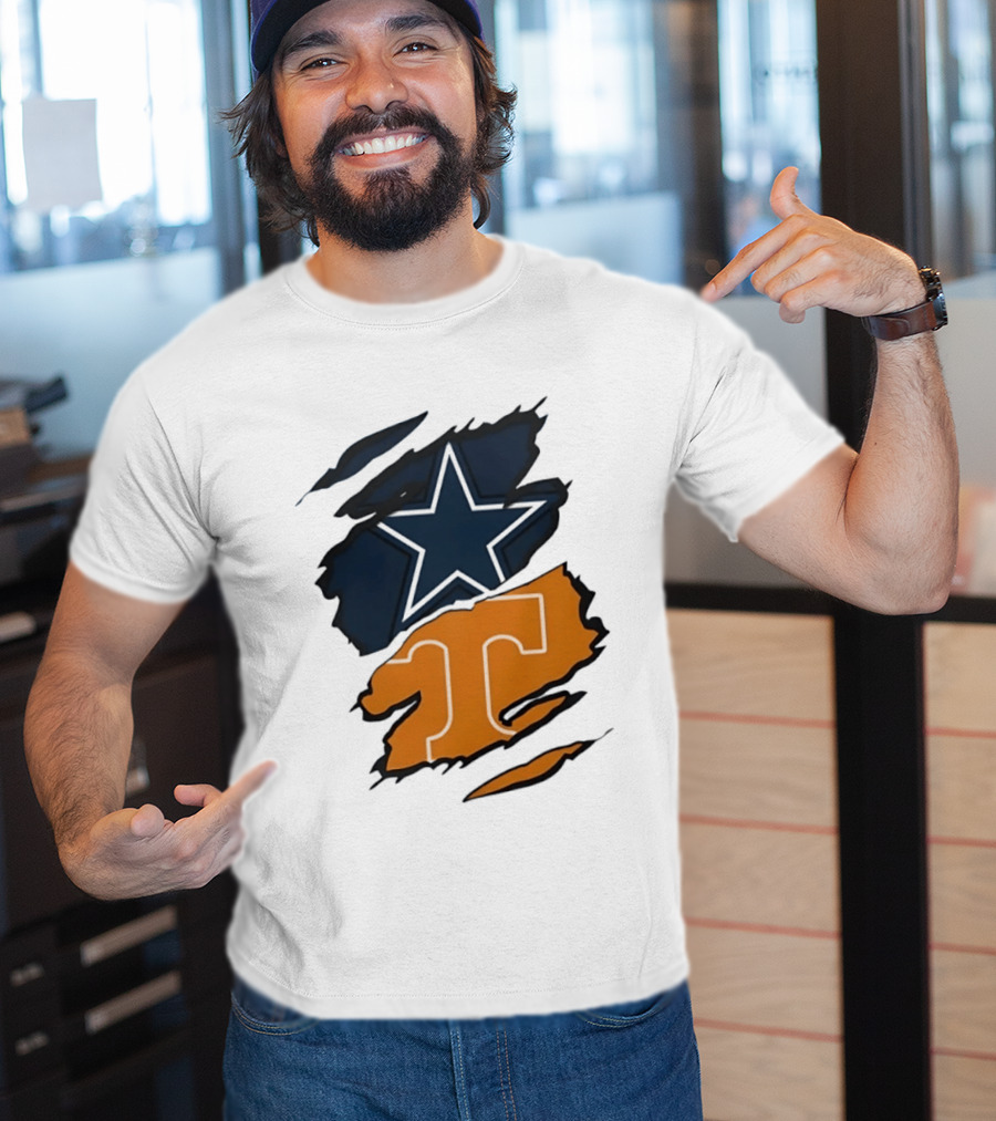 Dallas Cowboys Star Tennessee Volunteers Logo Ripped Effect T-Shirt