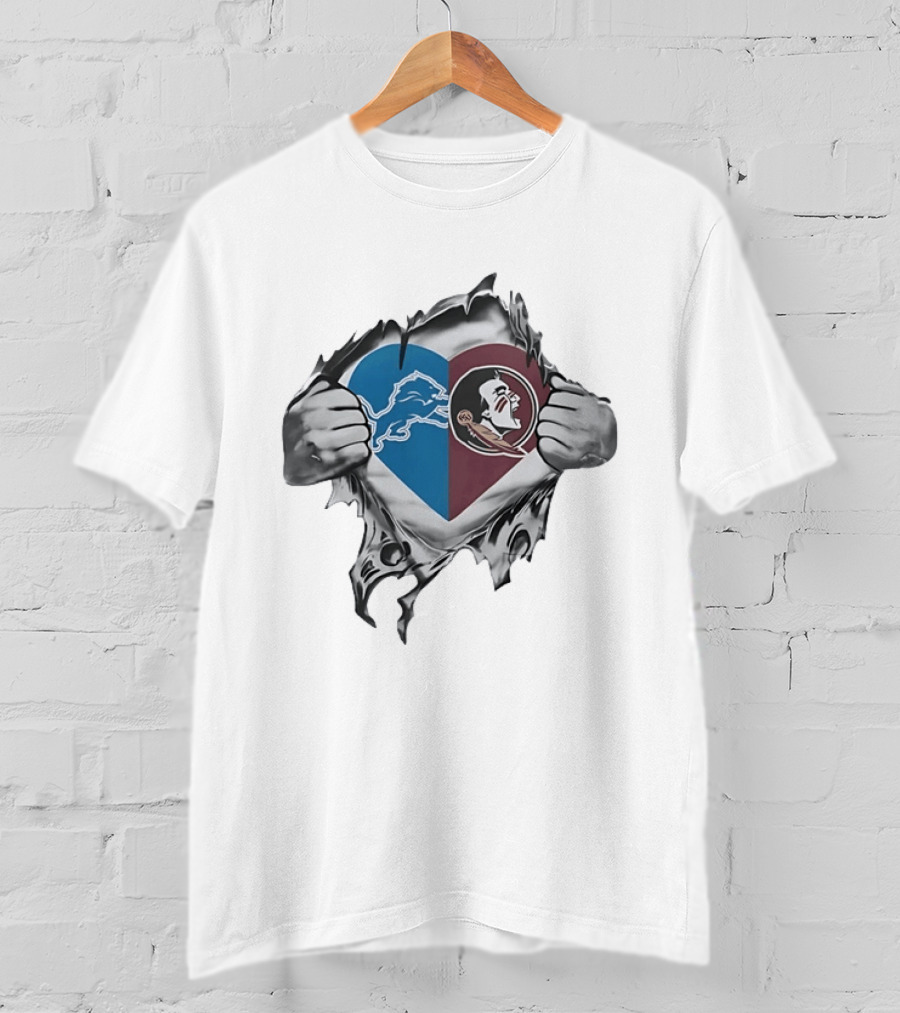 Detroit Lions Florida State Seminoles Heart Combined Fan Spirit T-Shirt