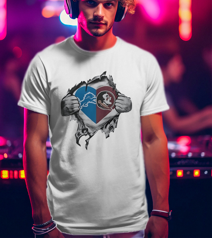 Detroit Lions Florida State Seminoles Heart Combined Fan Spirit T-Shirt