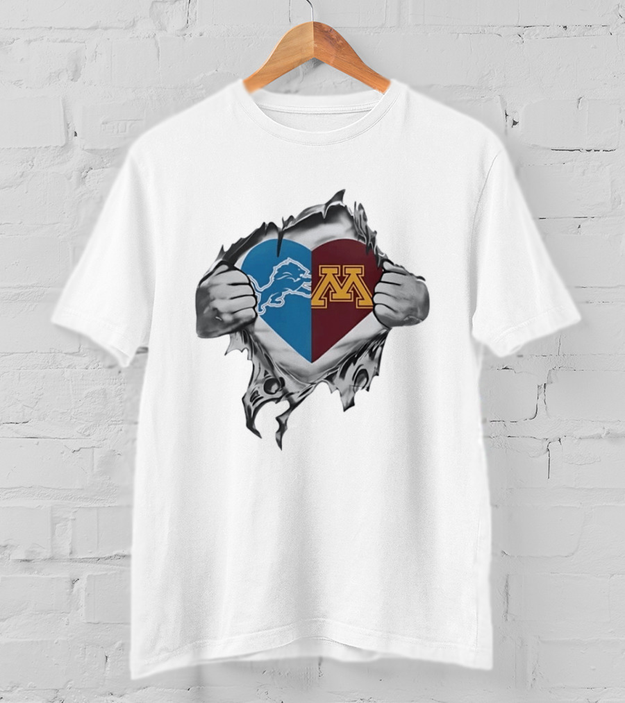 Detroit Lions And Minnesota Golden Gophers Heart T-Shirt