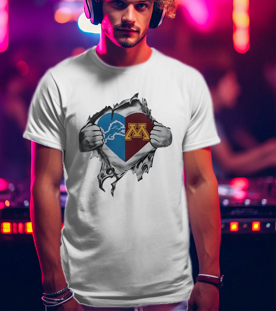 Detroit Lions And Minnesota Golden Gophers Heart T-Shirt