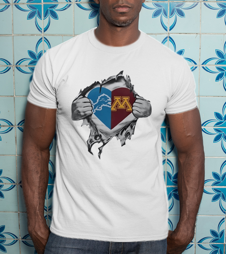 Detroit Lions And Minnesota Golden Gophers Heart T-Shirt
