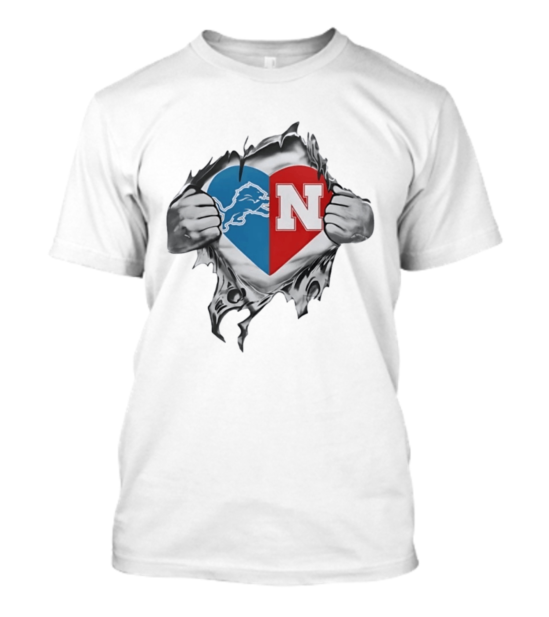 Detroit Lions Nebraska Cornhuskers Heart Logo Fan T-Shirt