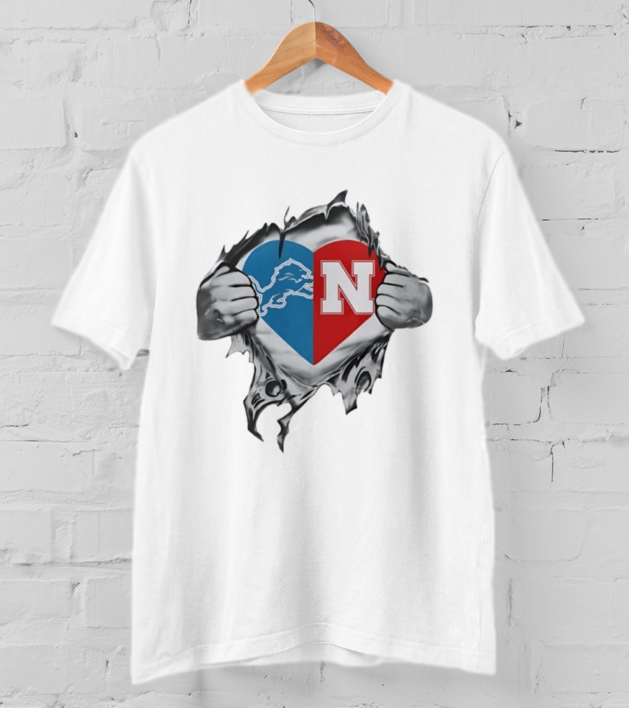 Detroit Lions Nebraska Cornhuskers Heart Logo Fan T-Shirt
