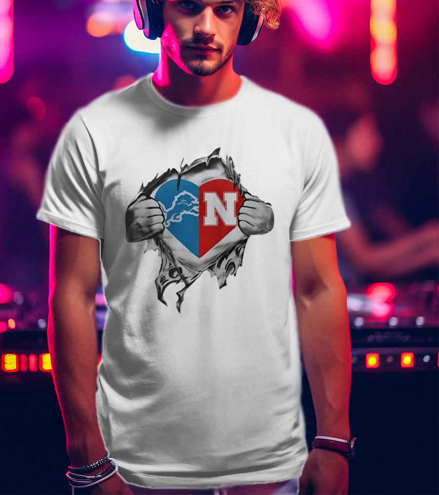 Detroit Lions Nebraska Cornhuskers Heart Logo Fan T-Shirt