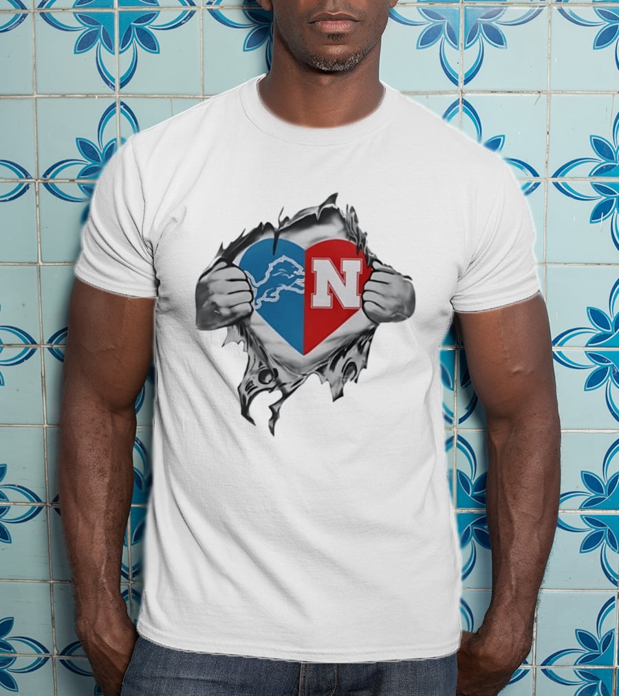 Detroit Lions Nebraska Cornhuskers Heart Logo Fan T-Shirt