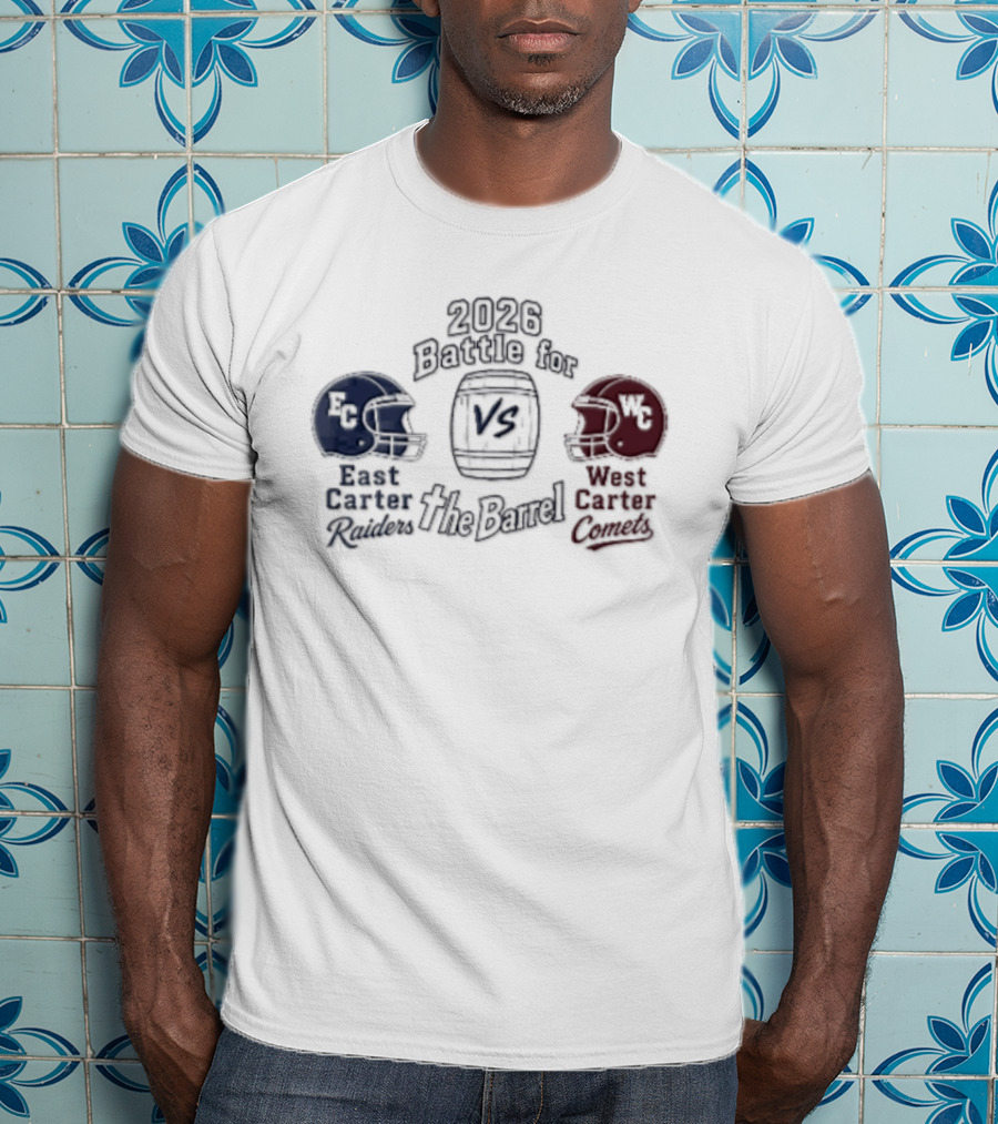 2026 Battle For The Barrel East Carter Raiders Vs West Carter Comets Football Helmets T-Shirt