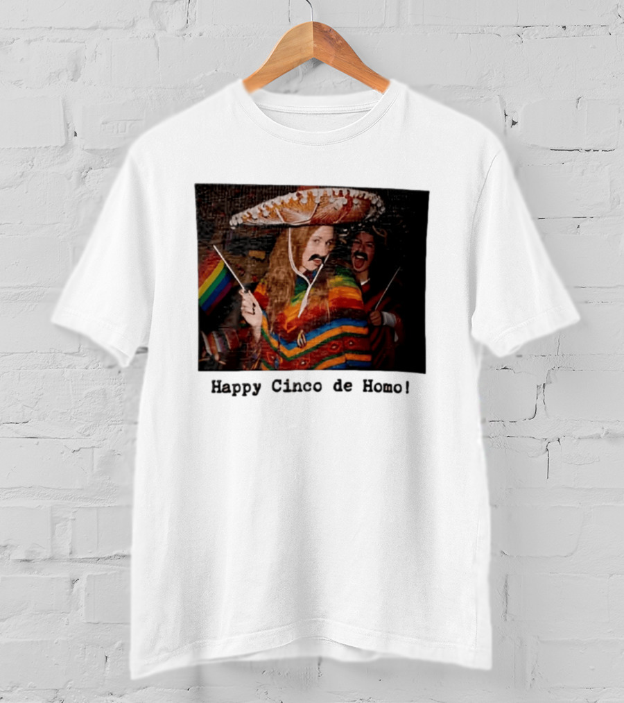 Happy Cinco De Homo Rainbow Poncho Sombrero Pride Celebration T-Shirt
