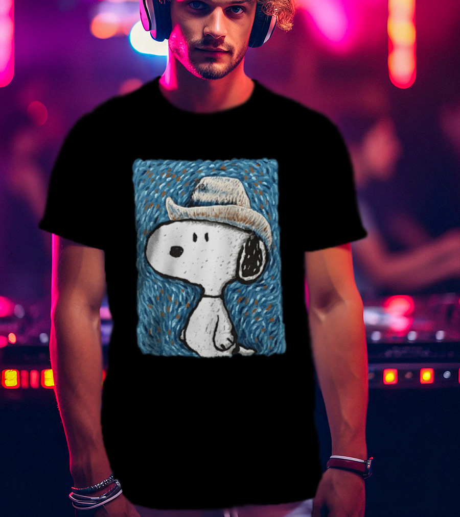 Snoopy Peanuts Cowboy Hat Embroidery T-Shirt