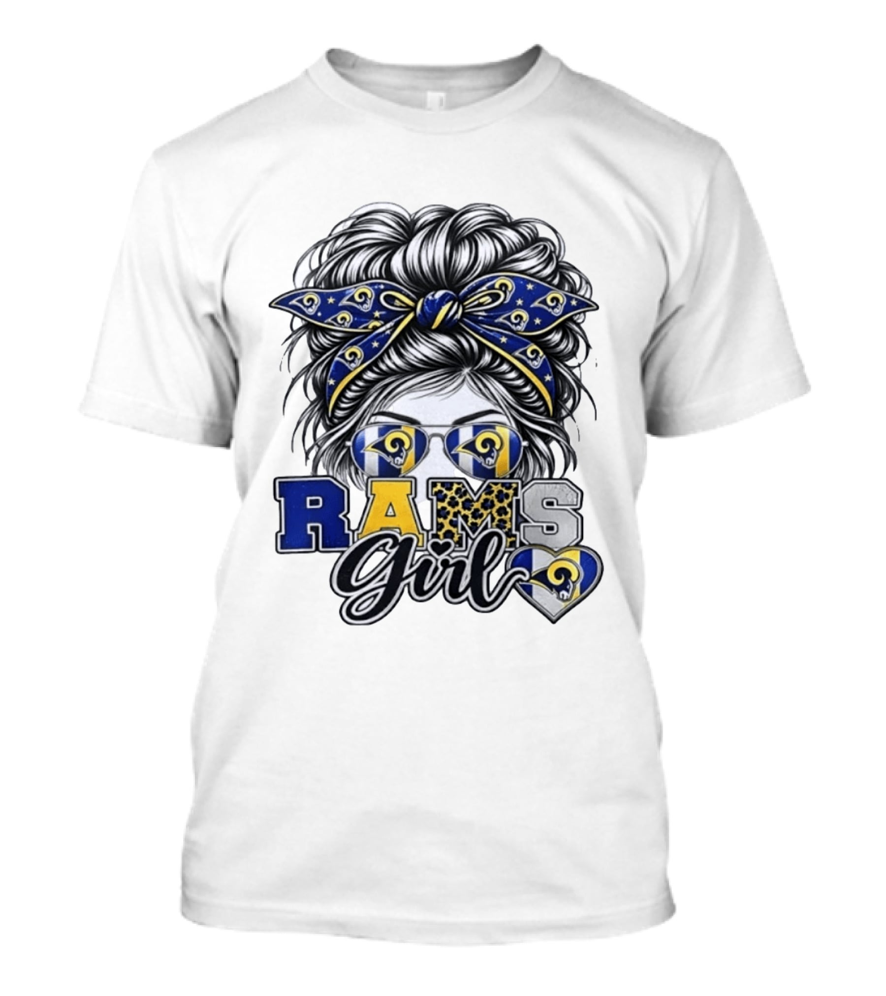 Rams Girl Messy Bun Bandana Sunglasses Fan T-Shirt