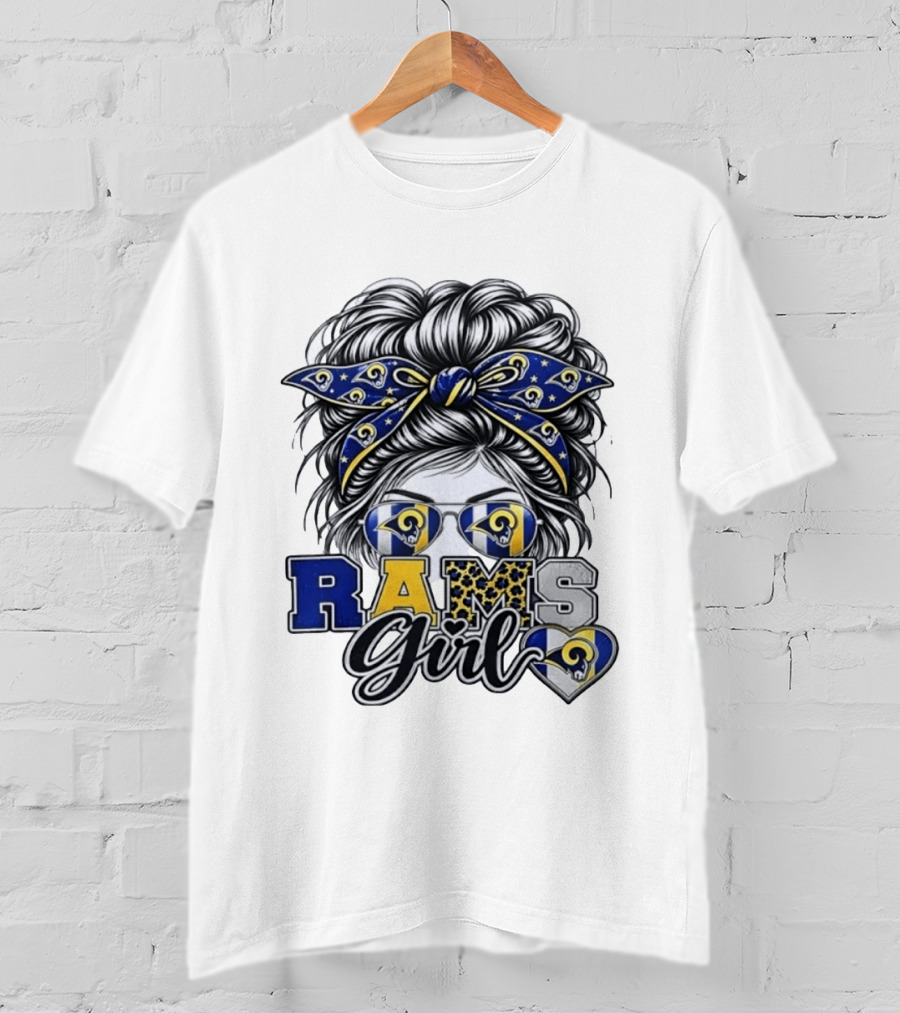 Rams Girl Messy Bun Bandana Sunglasses Fan T-Shirt