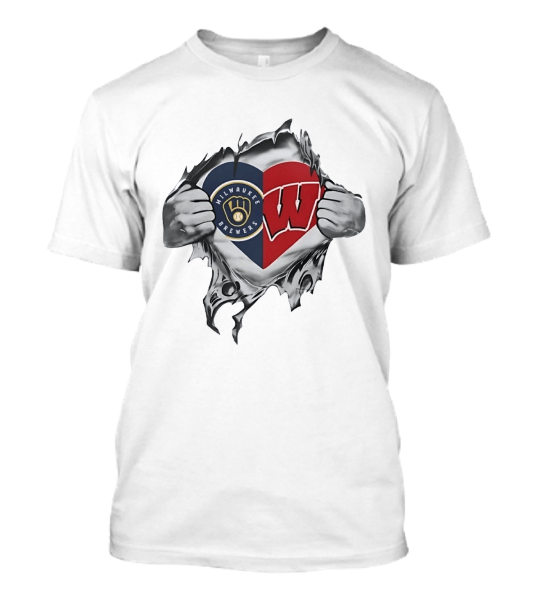 Milwaukee Brewers Wisconsin Badgers Heart T-Shirt